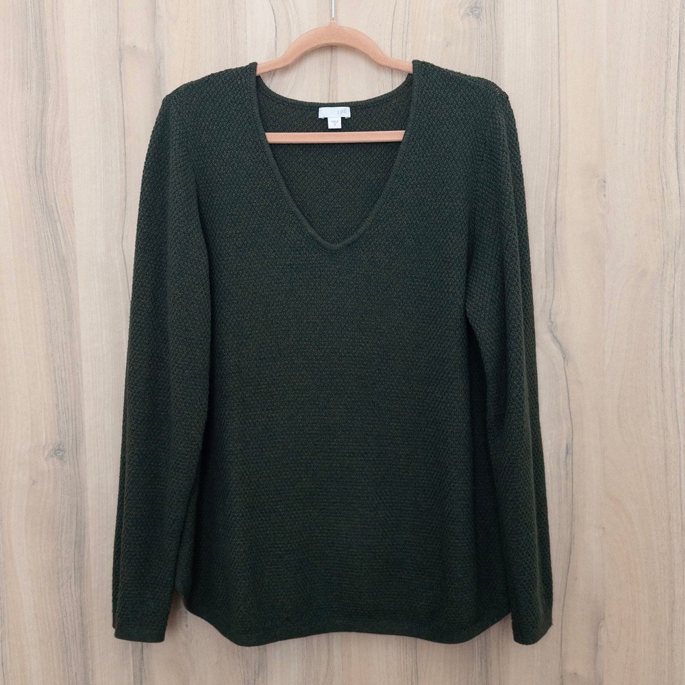 J Jill Womens Sweater Size M Forest Green V Neck Minimalist Cozy Classic Preppy